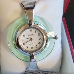 Becora Art Deco Style Silver and Green Watch NEW!